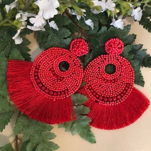 Seed Bead Open Circle Fan Drop-Post Earrings NWOT